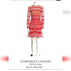 Temperly London Red Valentine's Embroidered Sheer Mini Dress